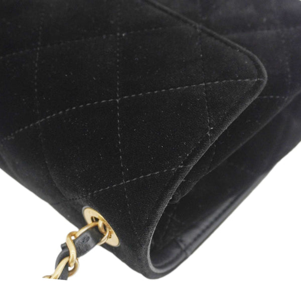 CHANEL Strass Diamond Lock Flap Velvet Shoulder Bag Black