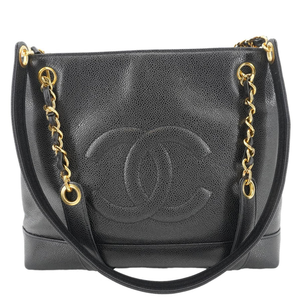 CHANEL Vintage Timeless CC Caviar Leather Chain Shoulder Strap Black