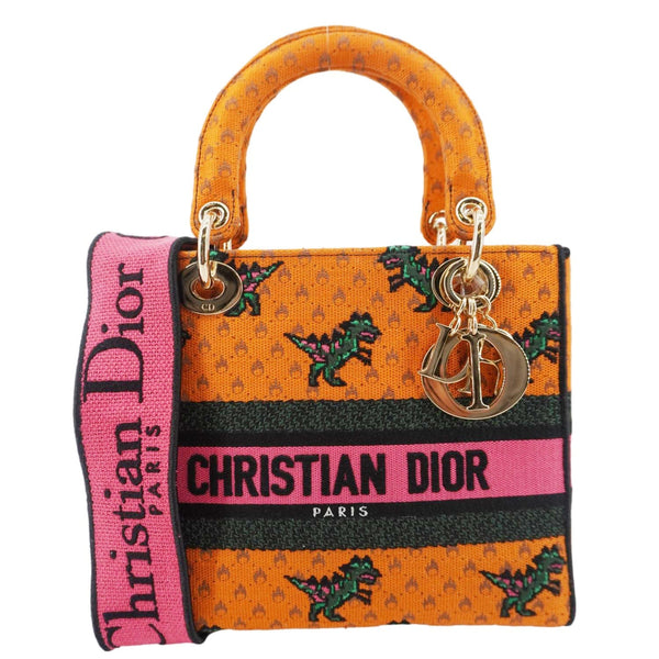 CHRISTIAN DIOR Lady Dior D-Lite Medium Dino Embroidered Shoulder Bag Orange