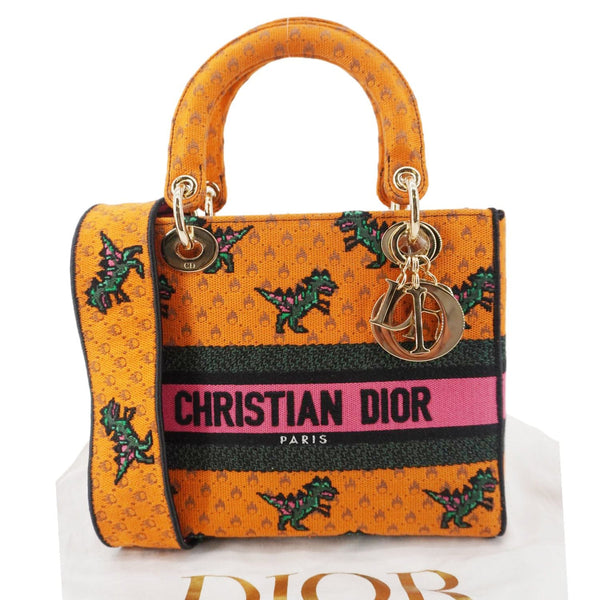 CHRISTIAN DIOR Lady Dior D-Lite Medium Dino Embroidered Shoulder Bag Orange