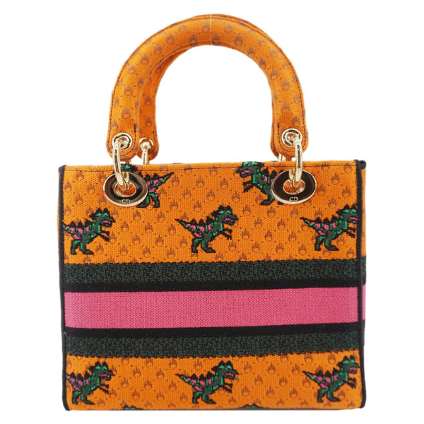 CHRISTIAN DIOR Lady Dior D-Lite Medium Dino Embroidered Shoulder Bag Orange