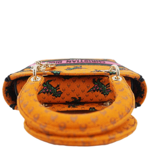 CHRISTIAN DIOR Lady Dior D-Lite Medium Dino Embroidered Shoulder Bag Orange
