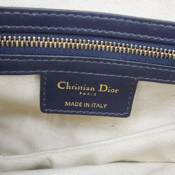 CHRISTIAN DIOR Saddle Reverse Embroidered Toile Hobo Bag Blue
