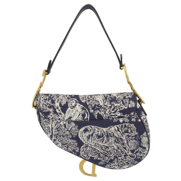 CHRISTIAN DIOR Saddle Reverse Embroidered Toile Hobo Bag Blue