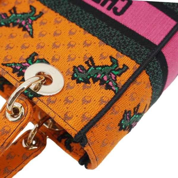 CHRISTIAN DIOR Lady Dior D-Lite Medium Dino Embroidered Shoulder Bag Orange