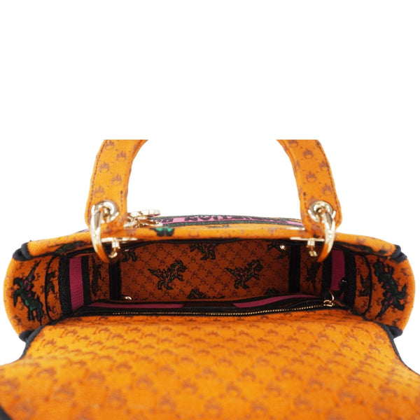 CHRISTIAN DIOR Lady Dior D-Lite Medium Dino Embroidered Shoulder Bag Orange