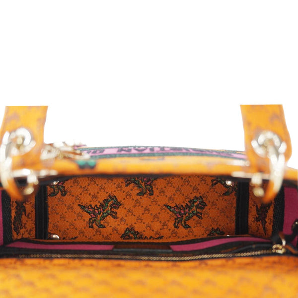CHRISTIAN DIOR Lady Dior D-Lite Medium Dino Embroidered Shoulder Bag Orange