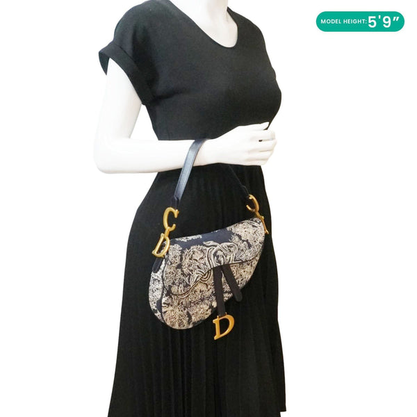 CHRISTIAN DIOR Saddle Reverse Embroidered Toile Hobo Bag Blue