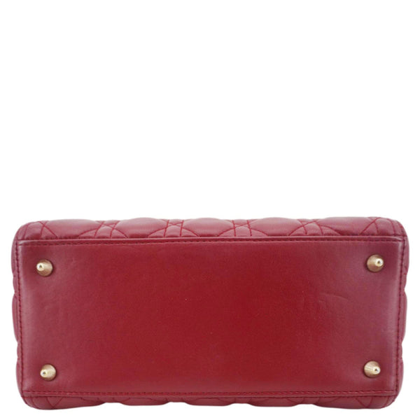Bottom view of Lady Dior Medium Bag showcasing leather finish