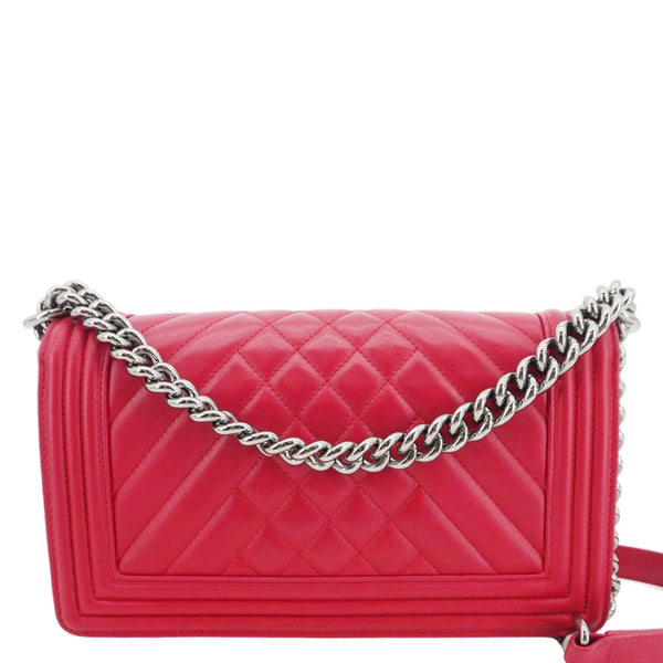 CHANEL Boy Mixed Chevron Flap Lambskin Quilted Shoulder Bag Red