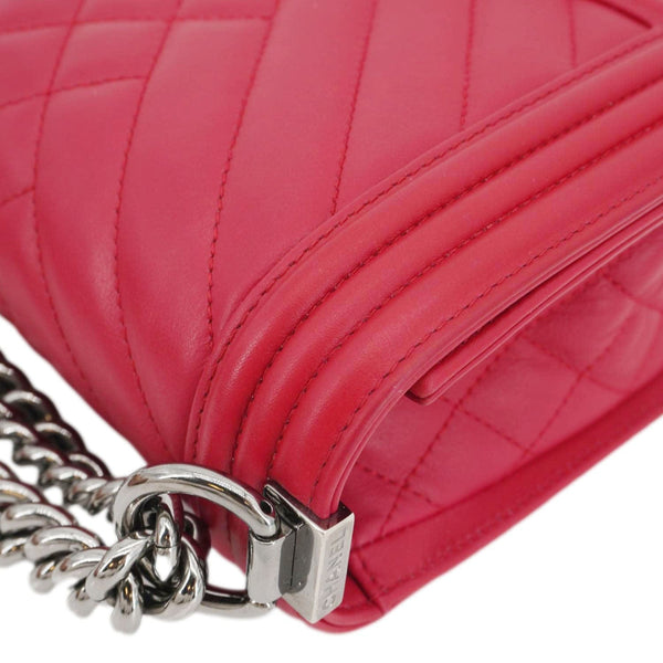 CHANEL Boy Mixed Chevron Flap Lambskin Quilted Shoulder Bag Red