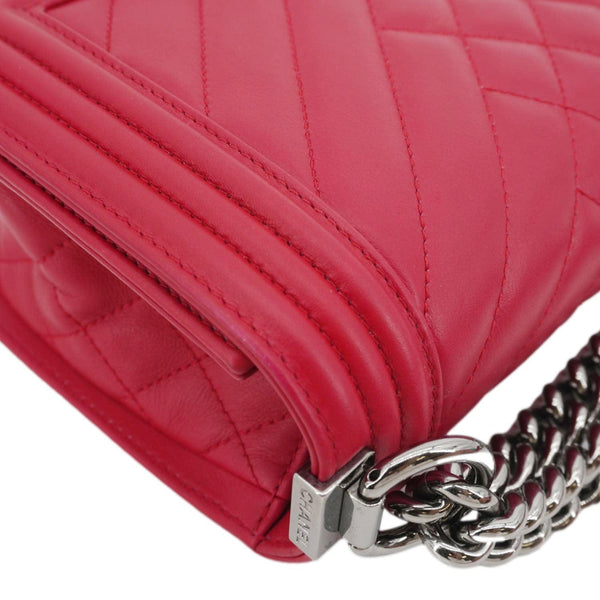 CHANEL Boy Mixed Chevron Flap Lambskin Quilted Shoulder Bag Red