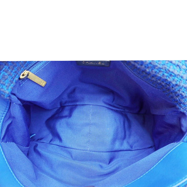 CHANEL 19 Flap Quilted Tweed Shoulder Bag Blue