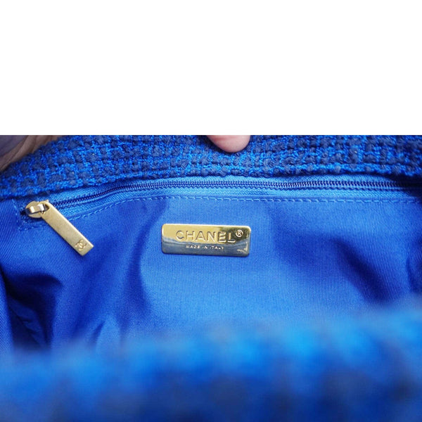 CHANEL 19 Flap Quilted Tweed Shoulder Bag Blue