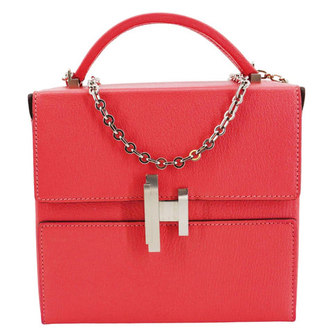 HERMES Cinhetic Boxy Leather Top Handle Shoulder Bag Pink