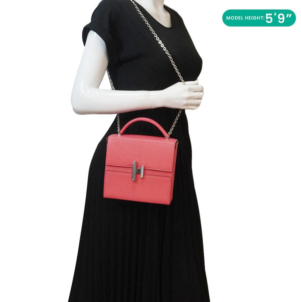HERMES Cinhetic Boxy Leather Top Handle Shoulder Bag Pink