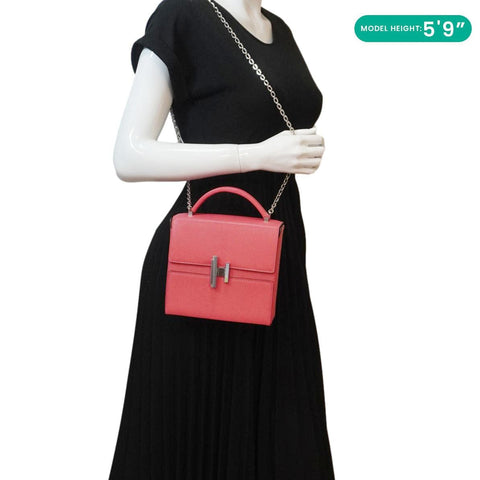 HERMES Cinhetic Boxy Leather Top Handle Shoulder Bag Pink