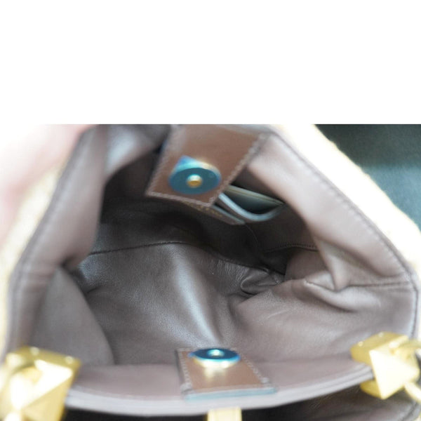 VALENTINO Roman Stud Vintage Tiger Print Top Handle Shoulder Bag Sand Gold