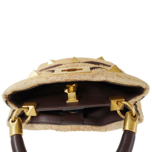 VALENTINO Roman Stud Vintage Tiger Print Top Handle Shoulder Bag Sand Gold