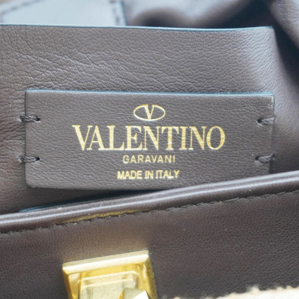 VALENTINO Roman Stud Vintage Tiger Print Top Handle Shoulder Bag Sand Gold