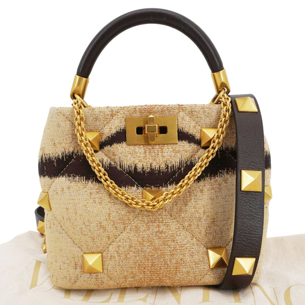 VALENTINO Roman Stud Vintage Tiger Print Top Handle Shoulder Bag Sand Gold