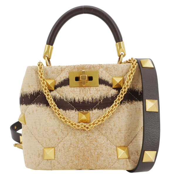 VALENTINO Roman Stud Vintage Tiger Print Top Handle Shoulder Bag Sand Gold