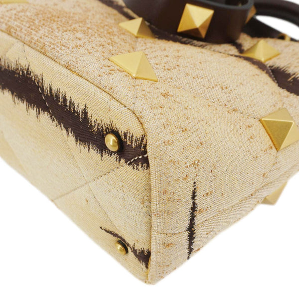 VALENTINO Roman Stud Vintage Tiger Print Top Handle Shoulder Bag Sand Gold