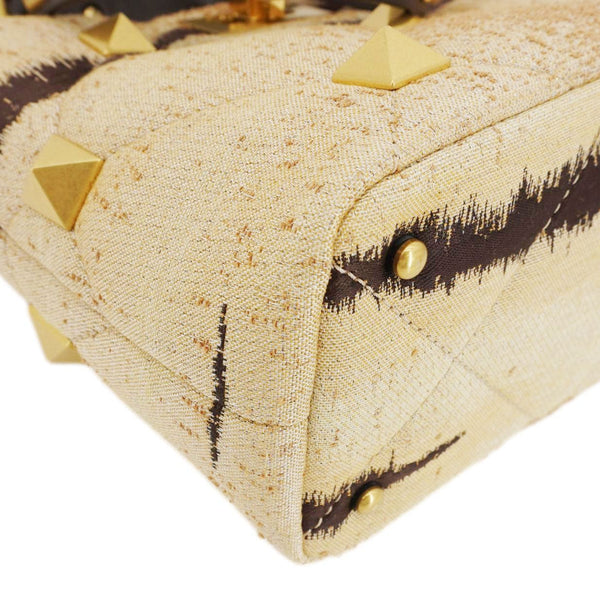 VALENTINO Roman Stud Vintage Tiger Print Top Handle Shoulder Bag Sand Gold