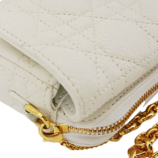 CHRISTIAN DIOR Caro Supple Cannage Calfskin Leather Chain Shoulder Bag Ivory