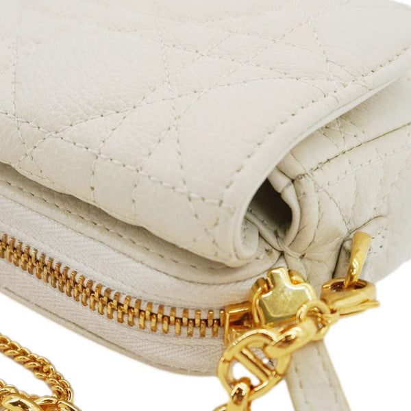 CHRISTIAN DIOR Caro Supple Cannage Calfskin Leather Chain Shoulder Bag Ivory