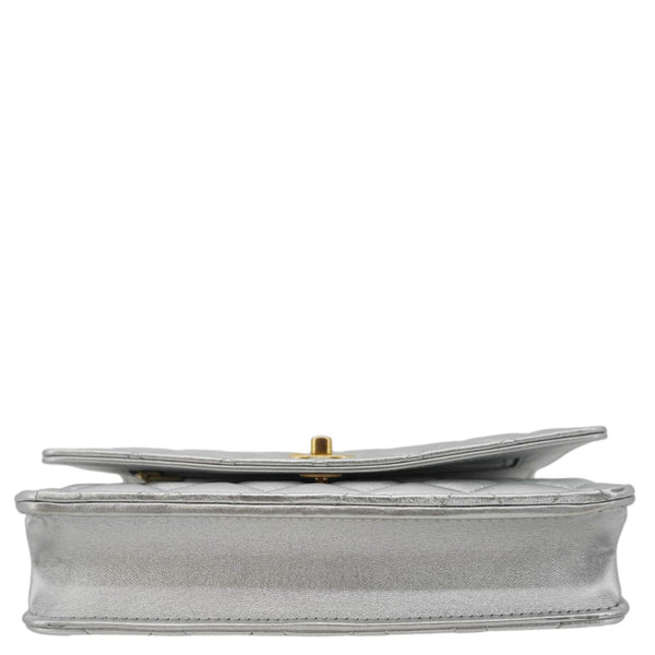 CHANEL Rainbow Woven WOC Calfskin Leather Top Handle Bag Metallic Silver