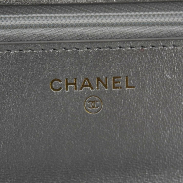 CHANEL Rainbow Woven WOC Calfskin Leather Top Handle Bag Metallic Silver