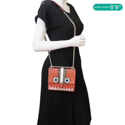 FENDI Studded Kan I Vitello Liberty Lucido Catalan Leather Shoulder Bag Multicolor