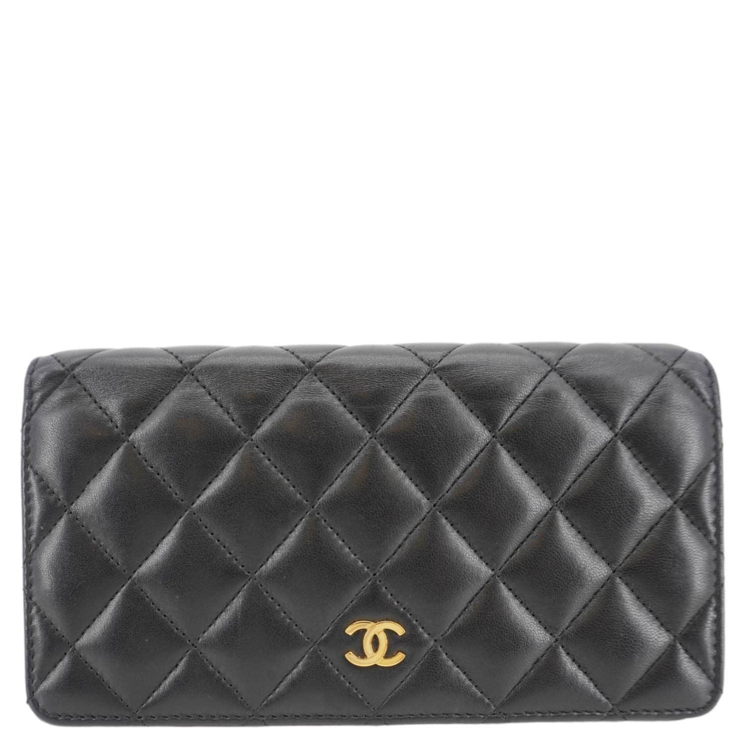 CHANEL Flap Quilted Leather Wallet Black