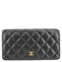 CHANEL Flap Quilted Leather Wallet Black