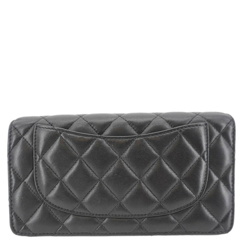 CHANEL Flap Quilted Leather Wallet Black