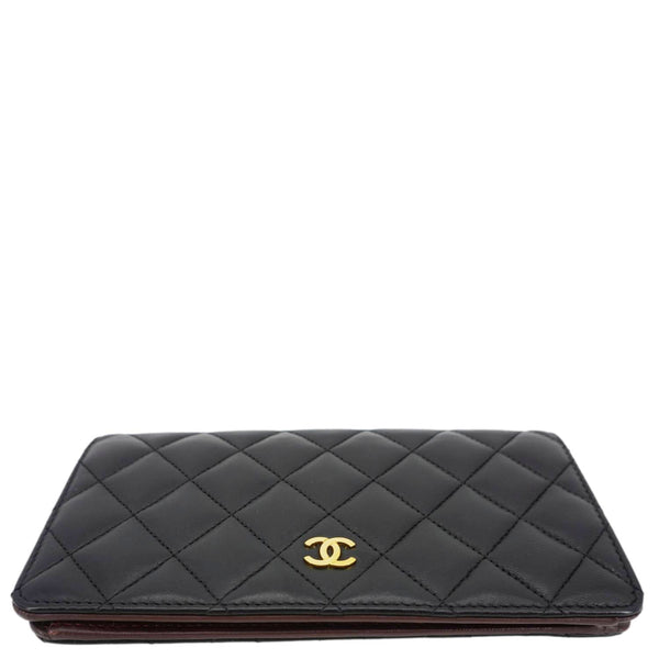CHANEL Flap Quilted Leather Wallet Black