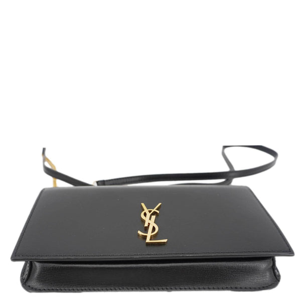YVES SAINT LAURENT Cassandre Phone Holder Leather Shoulder Bag Black