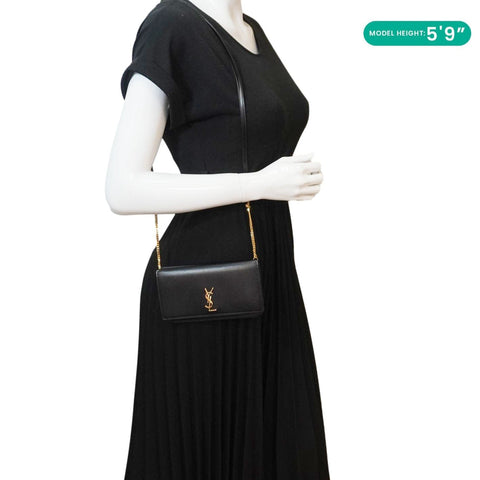 YVES SAINT LAURENT Cassandre Phone Holder Leather Shoulder Bag Black