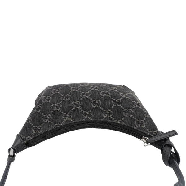 GUCCI Horsebit Slim Small GG Monogram Denim Hobo Shoulder Bag Black 774719