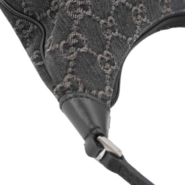 GUCCI Horsebit Slim Small GG Monogram Denim Hobo Shoulder Bag Black 774719