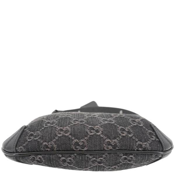 GUCCI Horsebit Slim Small GG Monogram Denim Hobo Shoulder Bag Black 774719
