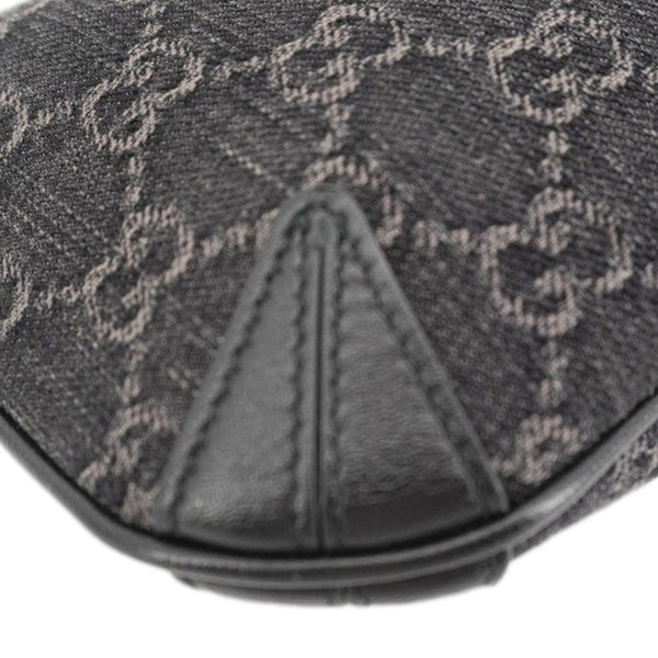 GUCCI Horsebit Slim Small GG Monogram Denim Hobo Shoulder Bag Black 774719