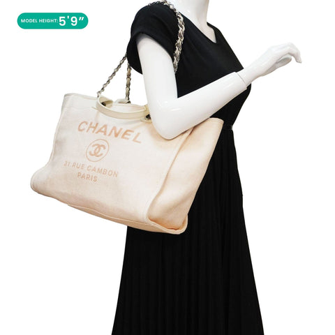 CHANEL Deauville Large Raffia Mixed Fibers Tote Bag Cream