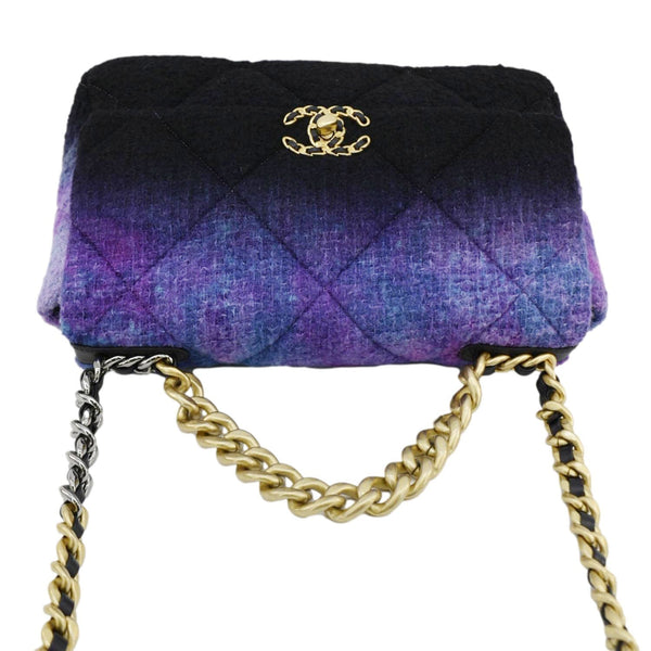 CHANEL 19 Flap Large Quilted Mixed Tweed Shoulder Bag Purple