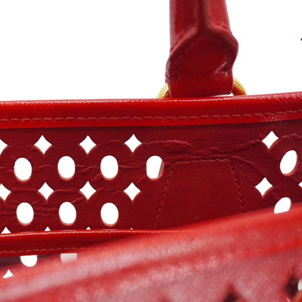 PRADA Saffiano Perforated Leather Tote Bag Red