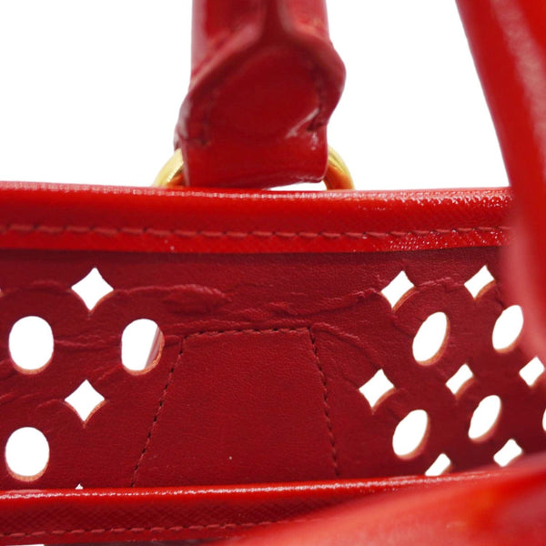 PRADA Saffiano Perforated Leather Tote Bag Red
