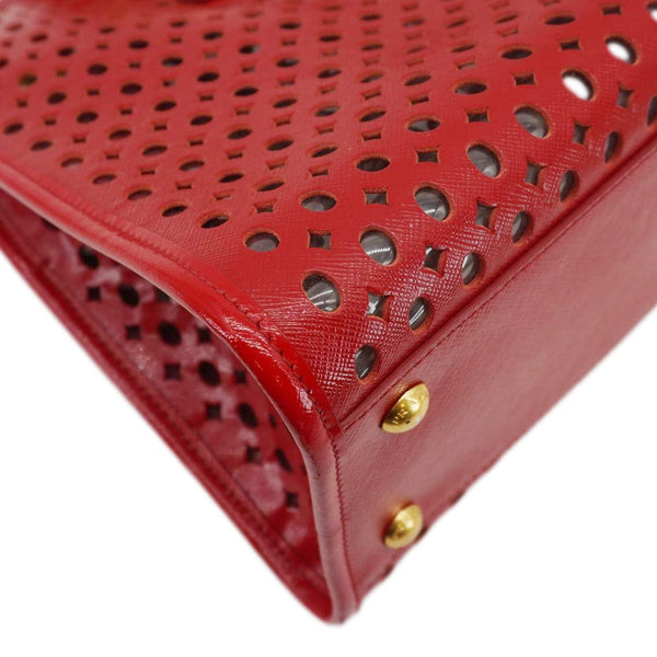 PRADA Saffiano Perforated Leather Tote Bag Red