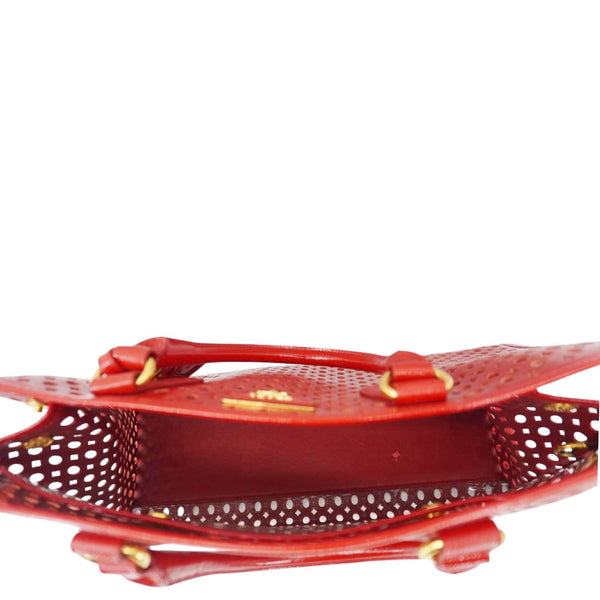 PRADA Saffiano Perforated Leather Tote Bag Red