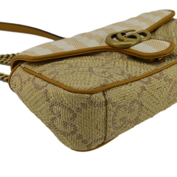 GUCCI GG Marmont Small Raffia Shoulder Bag Natural Beige 443497